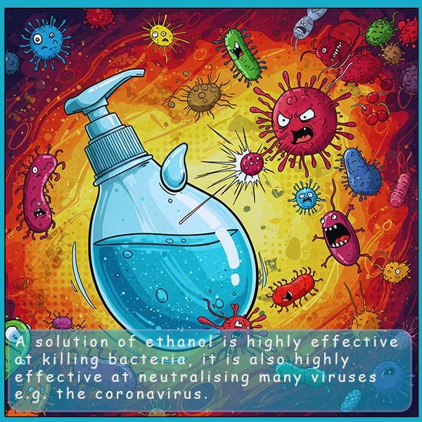 Bacteria and viruses being killed by alcohol solution.